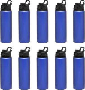 DISCOUNT PROMOS Aluminum Water Bottles with Snap Lids 25 oz. Set of 10, Bulk Pack - Reusable, Great for Gym, Hiking, Cycling, For School - Blue