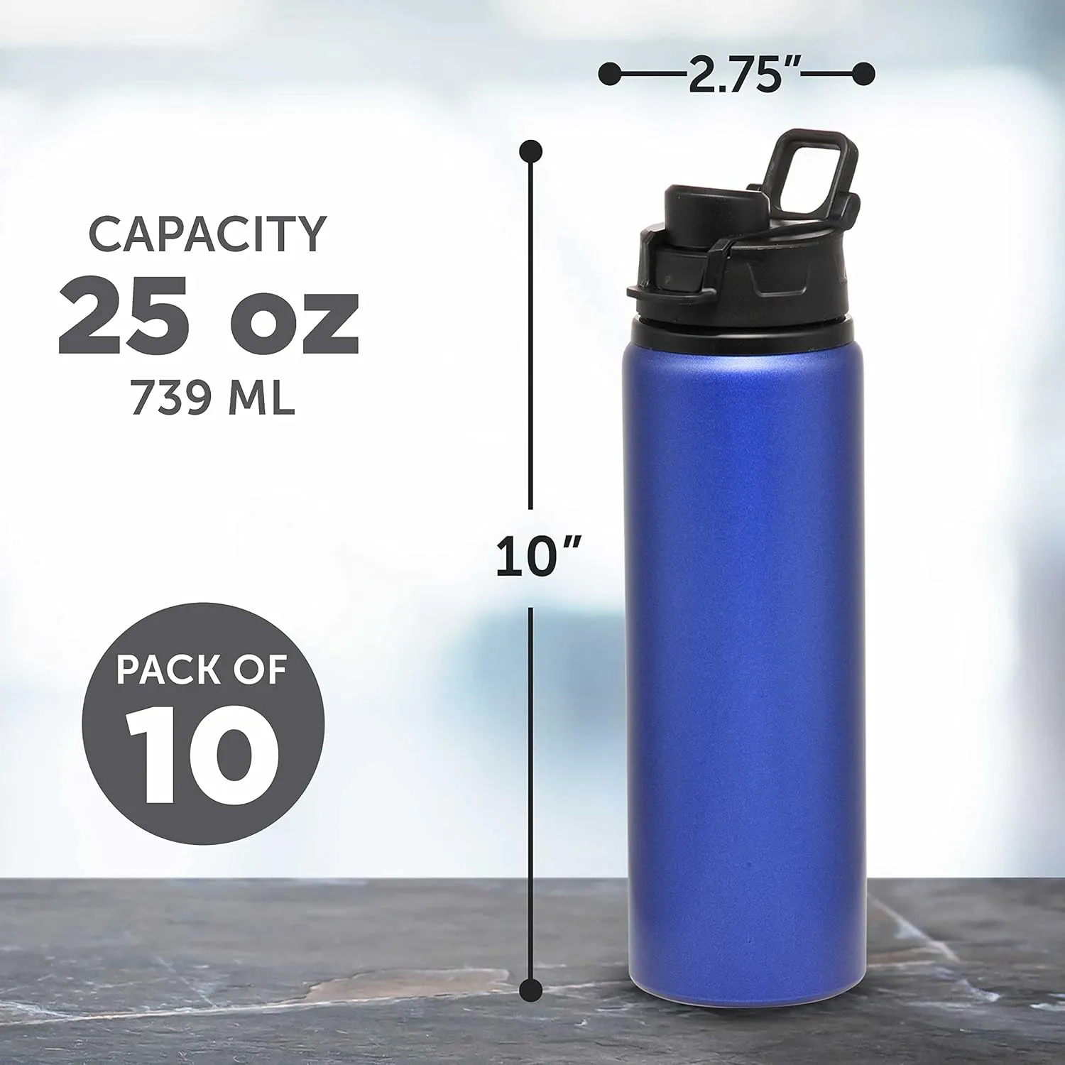 DISCOUNT PROMOS Aluminum Water Bottles with Snap Lids 25 oz. Set of 10, Bulk Pack - Reusable, Great for Gym, Hiking, Cycling, For School - Blue