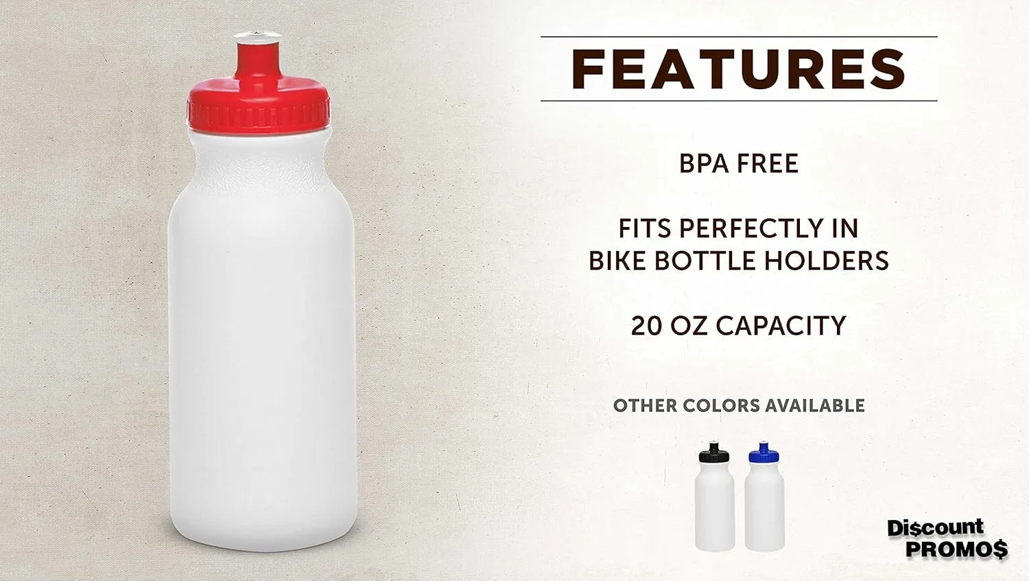 DISCOUNT PROMOS White Water Bottles with Push Cap, 10 pack, 20 oz, Reusable BPA FREE Squeezable Bottles in Bulk, White Red