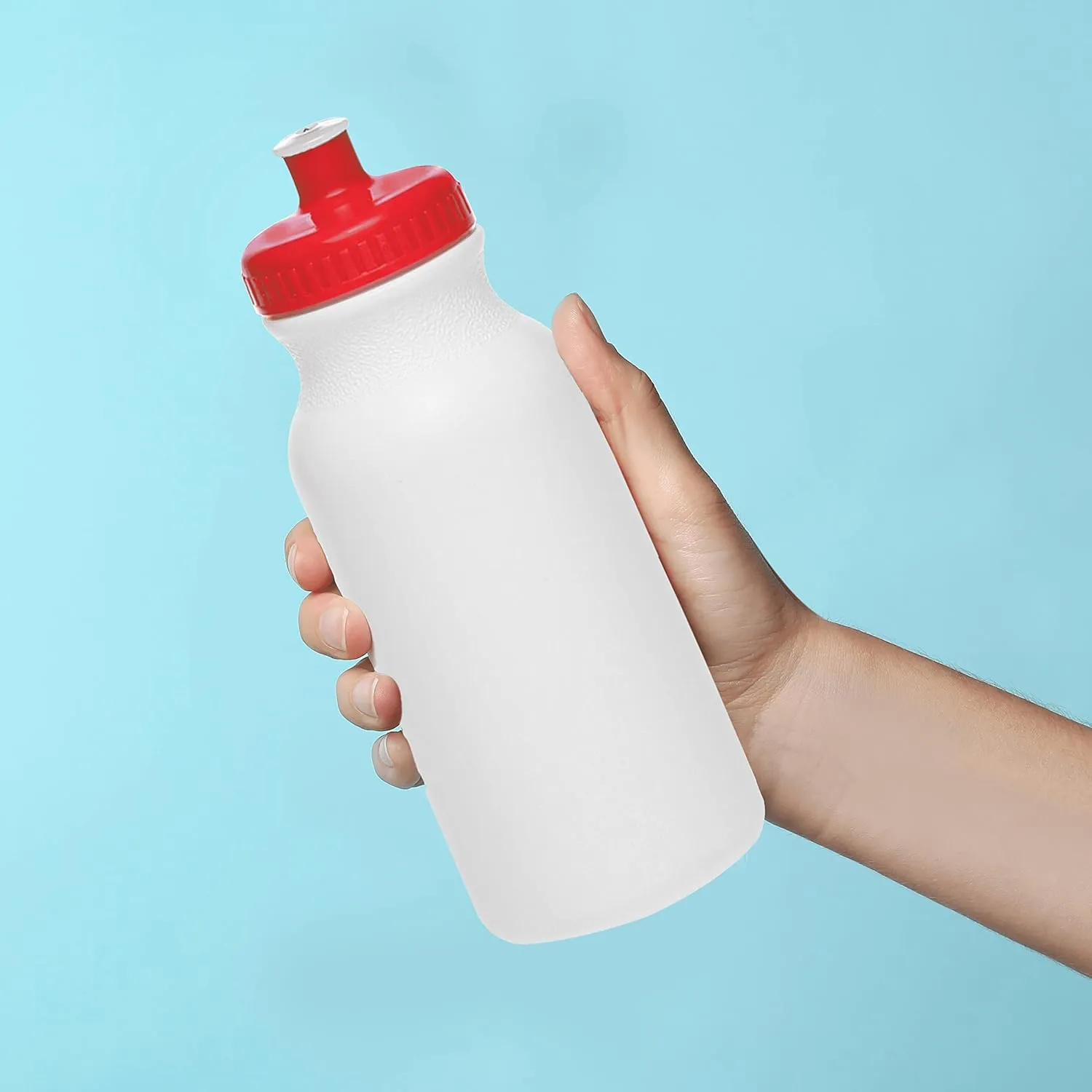DISCOUNT PROMOS White Water Bottles with Push Cap, 10 pack, 20 oz, Reusable BPA FREE Squeezable Bottles in Bulk, White Red