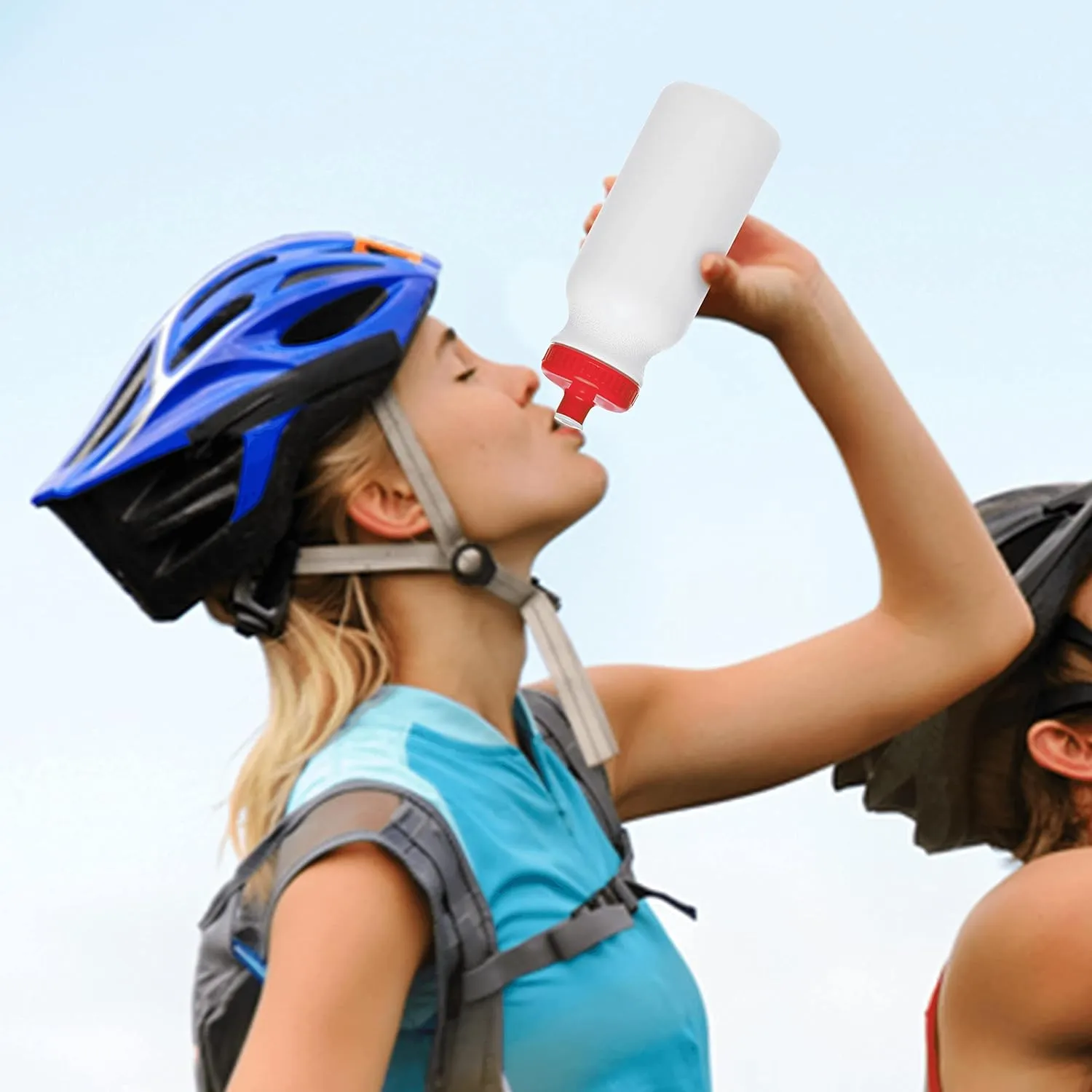 DISCOUNT PROMOS White Water Bottles with Push Cap, 10 pack, 20 oz, Reusable BPA FREE Squeezable Bottles in Bulk, White Red