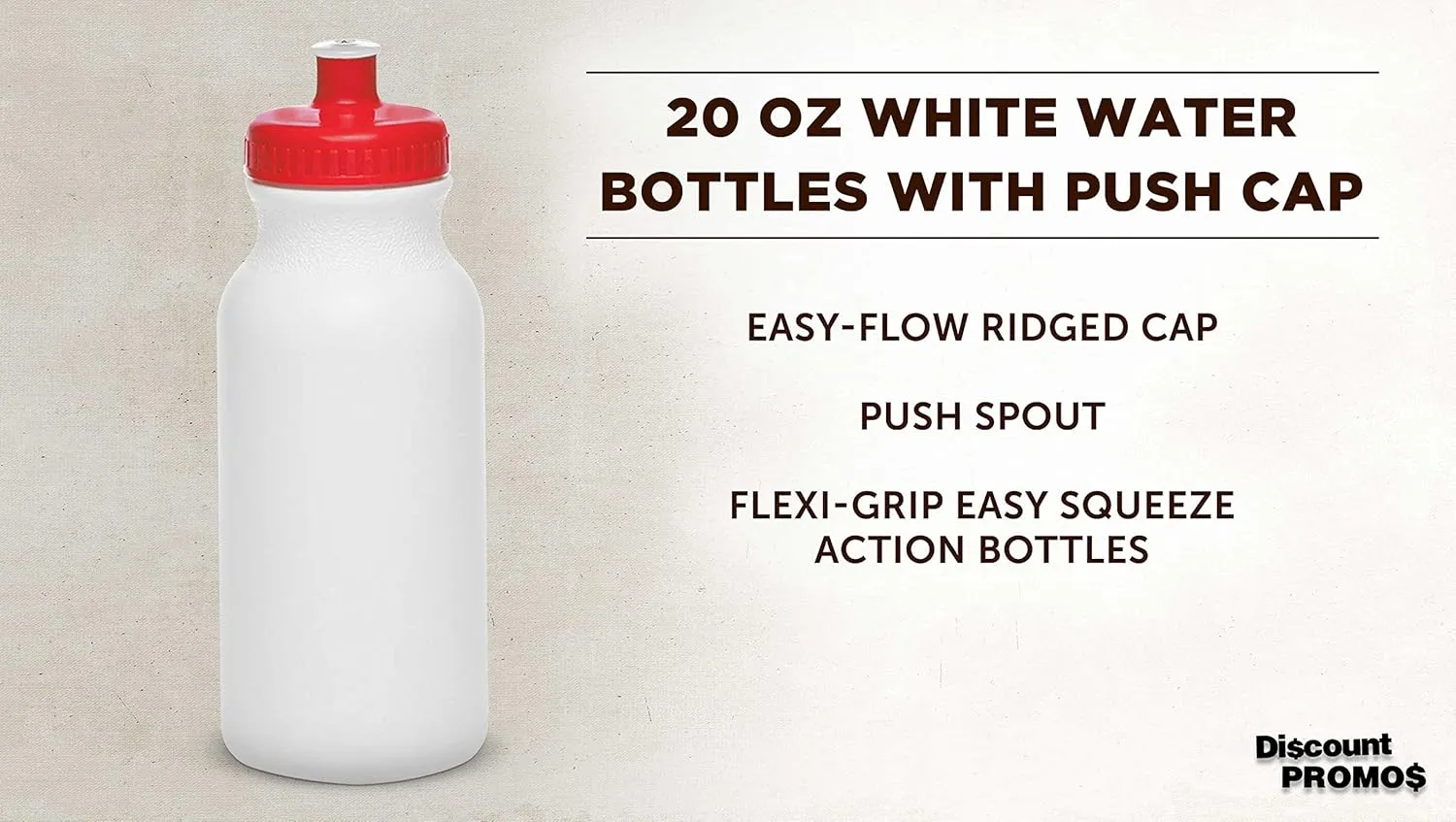 DISCOUNT PROMOS White Water Bottles with Push Cap, 10 pack, 20 oz, Reusable BPA FREE Squeezable Bottles in Bulk, White Red
