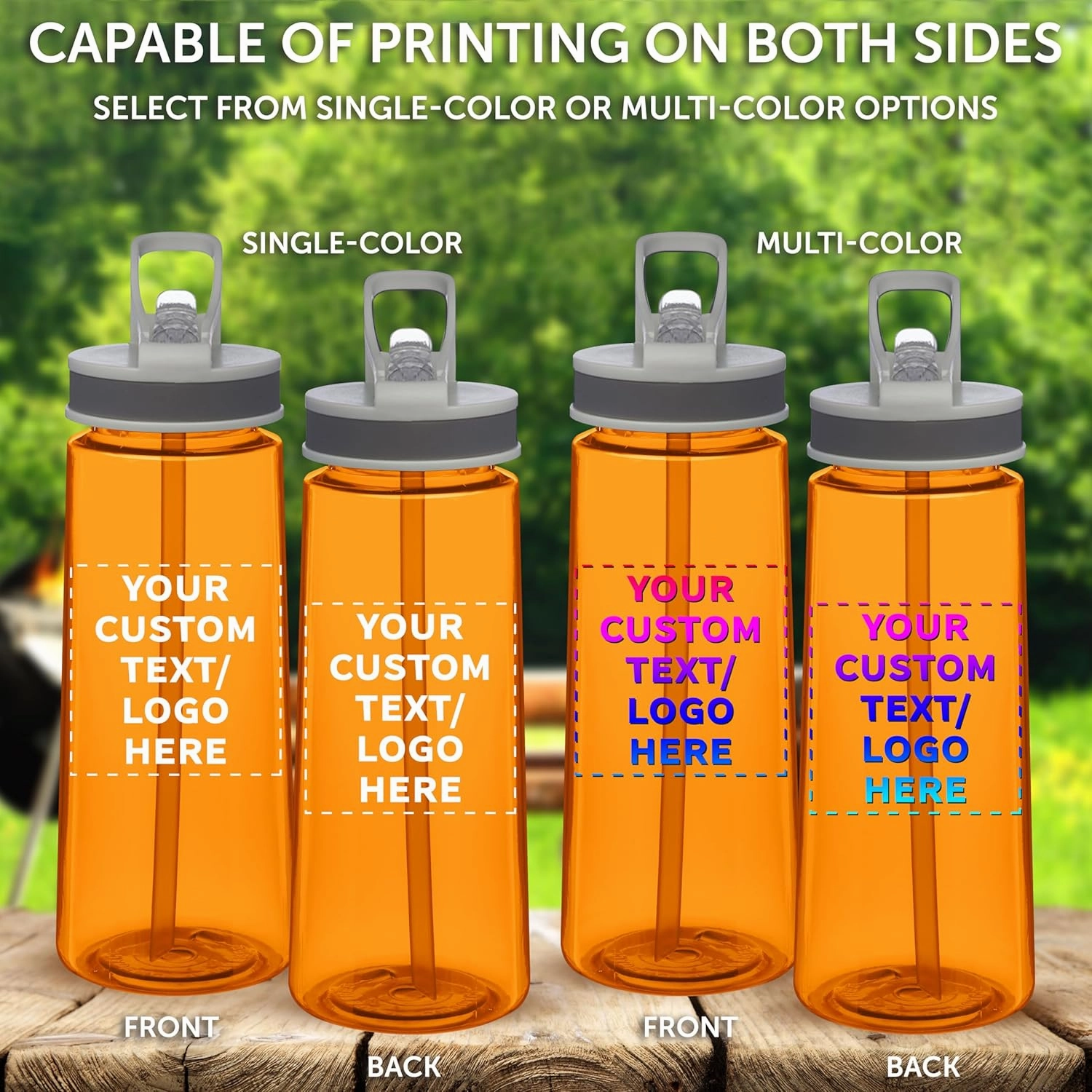 DISCOUNT PROMOS Custom Plastic Sports Bottles with Spill Proof Lids 22 oz. Set of 10, Personalized Bulk Pack - Reusable, With Straw, Perfect for Gym, Outdoor Sports, Home, Office - Orange