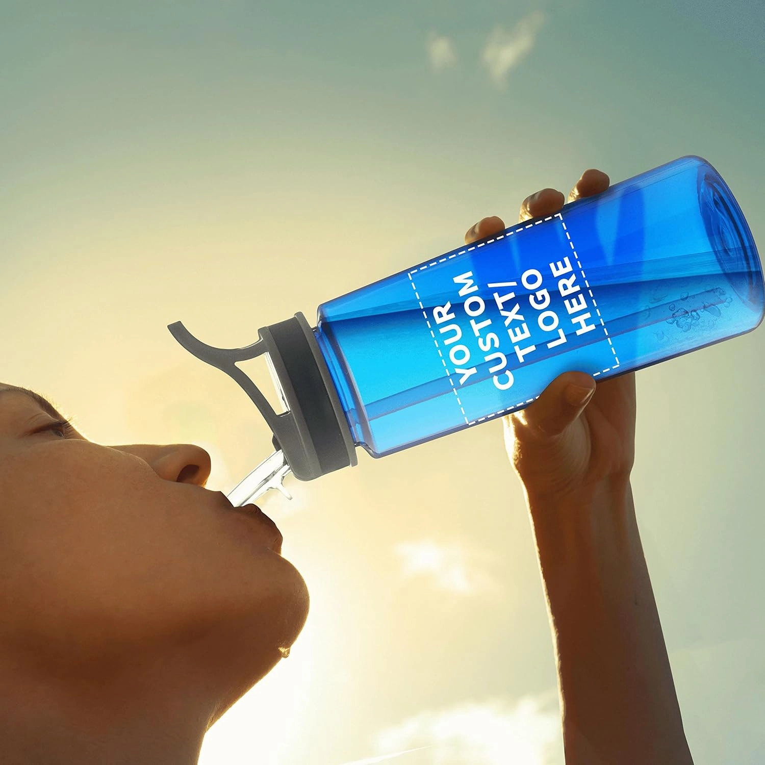 DISCOUNT PROMOS Custom Plastic Sports Bottles with Spill-Proof Lids and Straw – 22 oz. – Set of 10 – Personalized Bulk Gift for Dad – Reusable for Gym, Home, Office – Blue