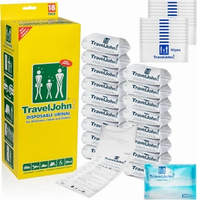 Disposable Urinal for All Genders, Adults, and Children (18 Pack) Designed for Emergencies, Travel, Camping, Car Rides, and more (TJ1A-C)