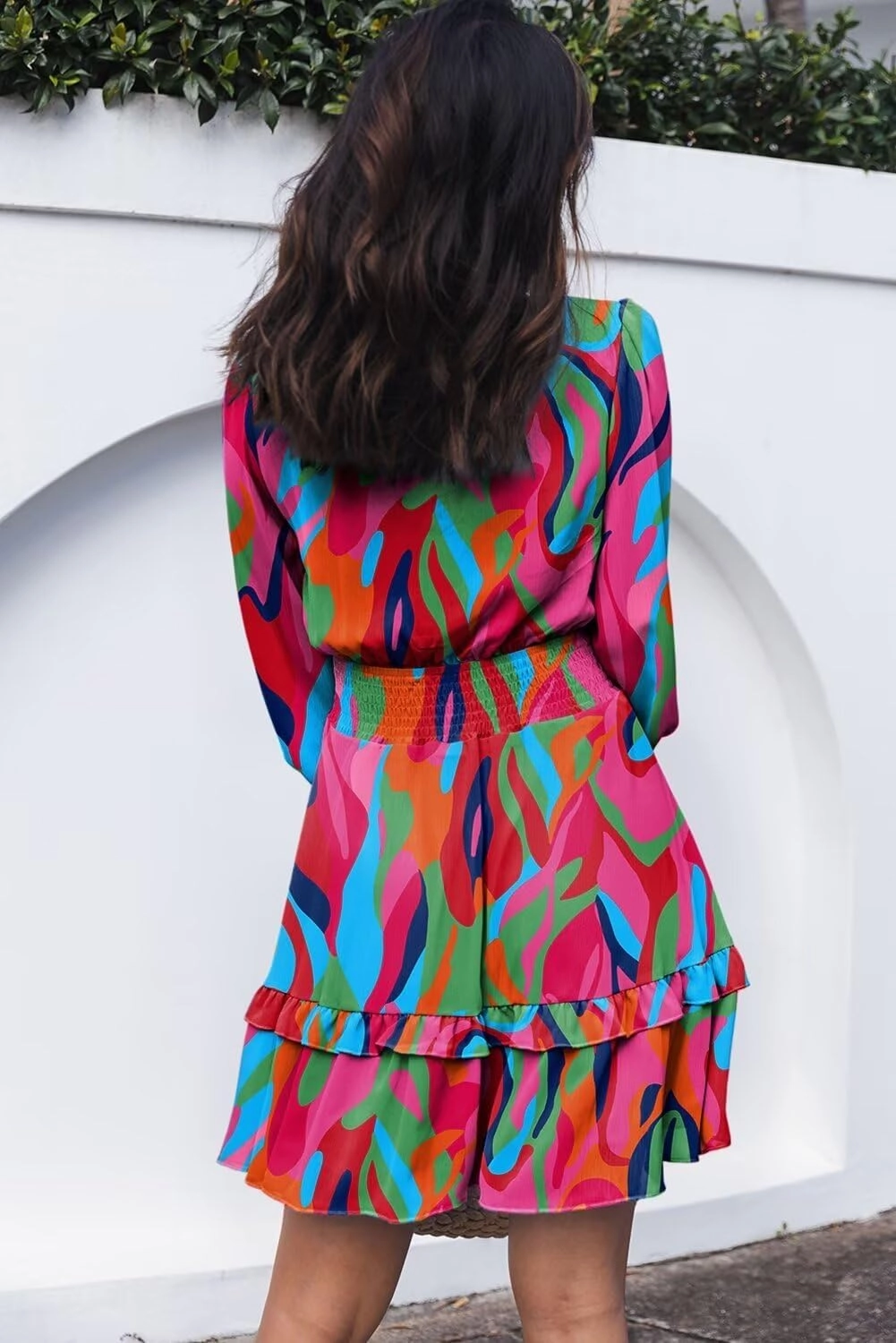 Dokotoo Womens Casual Spring Summer 2025 Deep V Neck Knotted Tiered Chiffon Elegant Mini Short Swing Skater Dresses