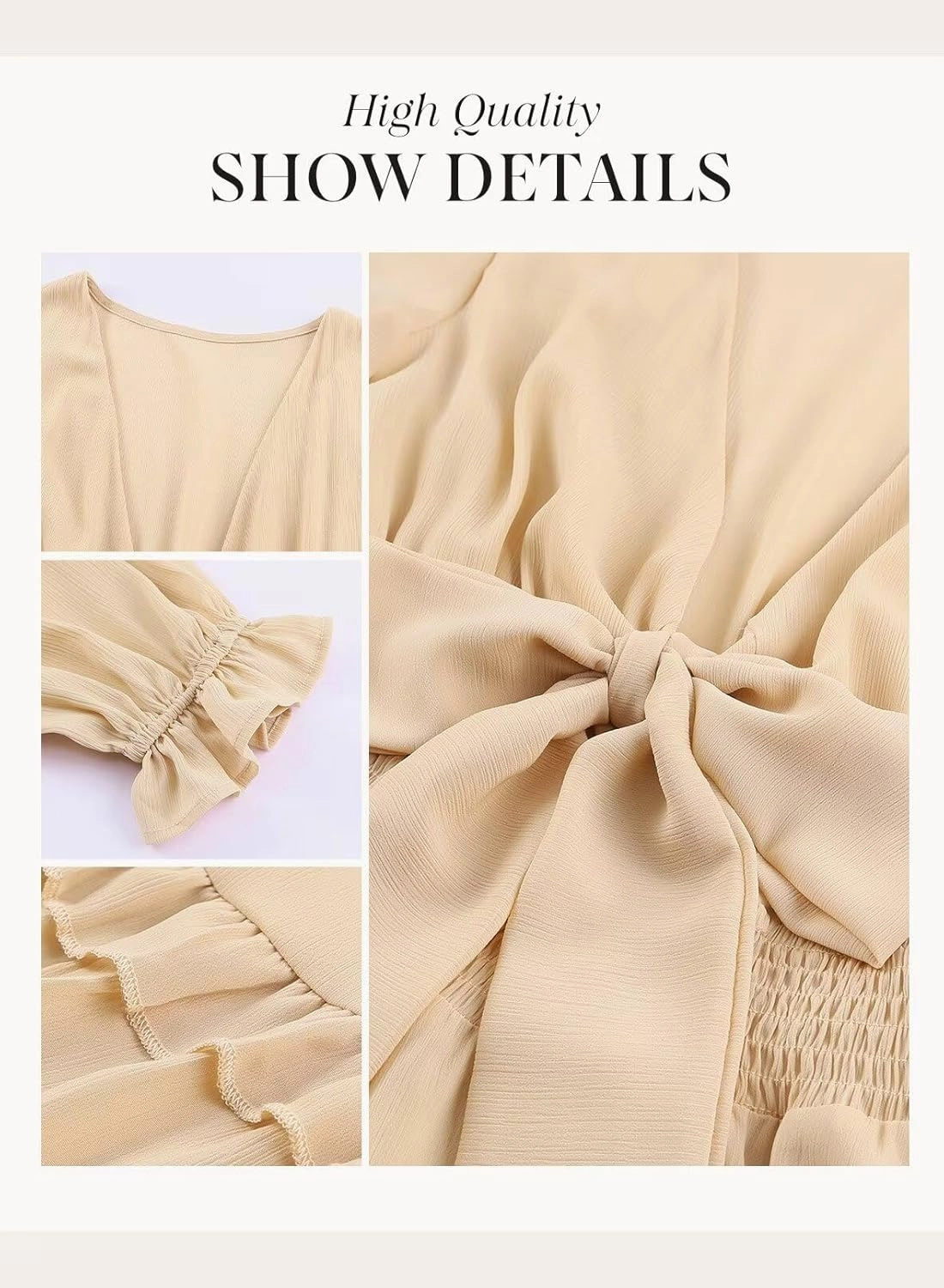 Dokotoo Womens Casual Spring Summer 2025 Deep V Neck Knotted Tiered Chiffon Elegant Mini Short Swing Skater Dresses