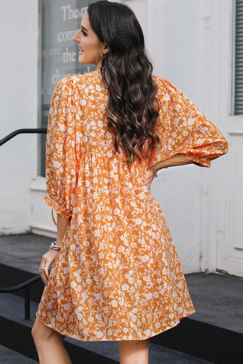 Dokotoo Womens Summer Dresses 2025 Boho Floral Drawstring V Neck Chiffon Lantern Sleeve Beach Vacation Mini Dress Sundress