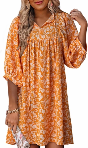 Dokotoo Womens Summer Dresses 2025 Boho Floral Drawstring V Neck Chiffon Lantern Sleeve Beach Vacation Mini Dress Sundress