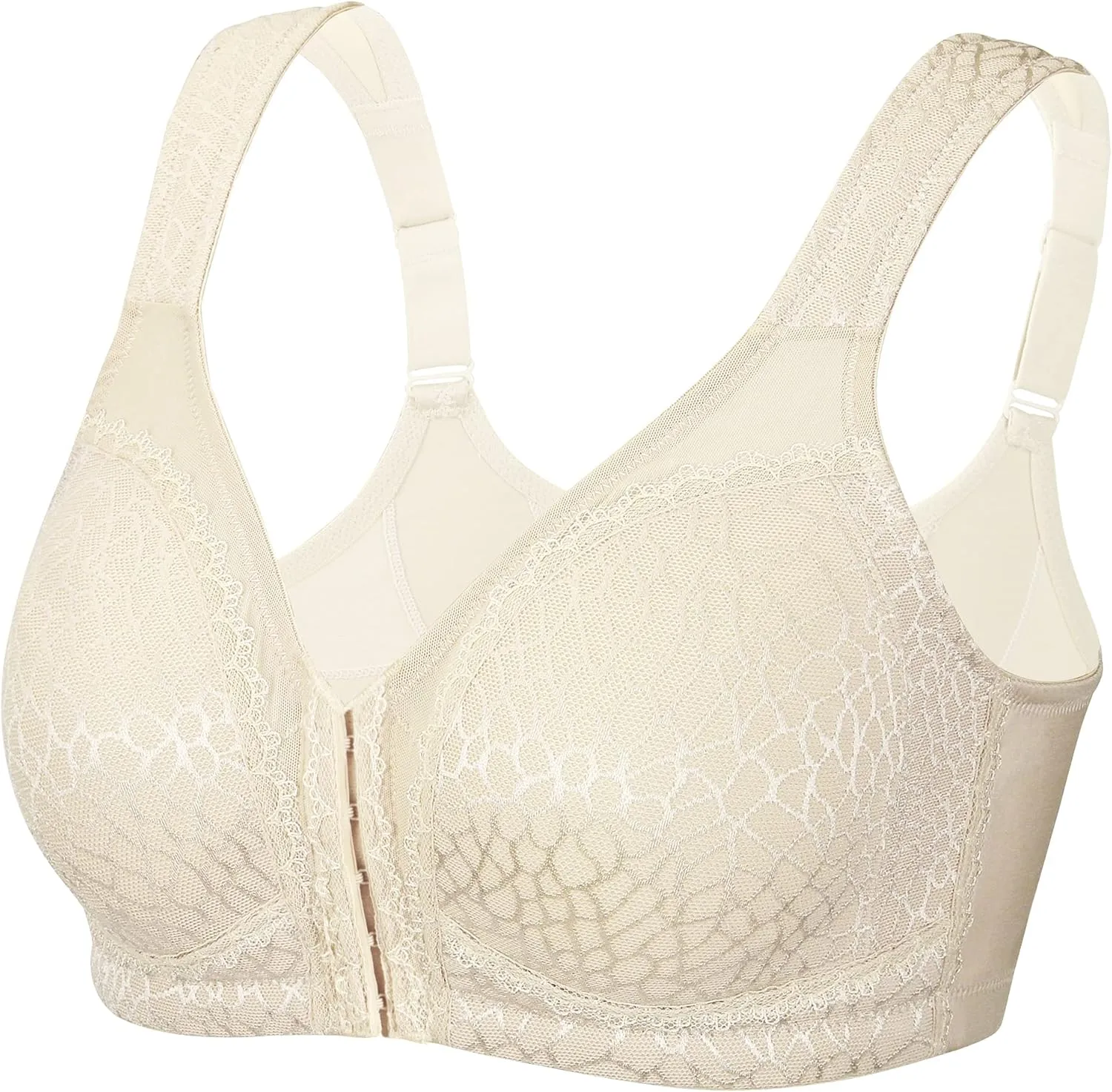 DotVol Women's Full Figure Front Closure Wirefree Jacquard Back Support Posture Bra