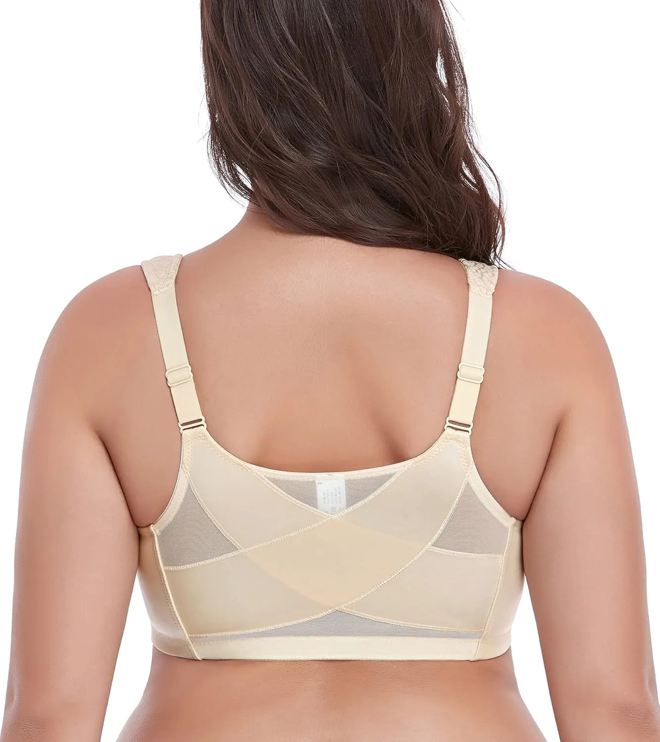 DotVol Women's Full Figure Front Closure Wirefree Jacquard Back Support Posture Bra