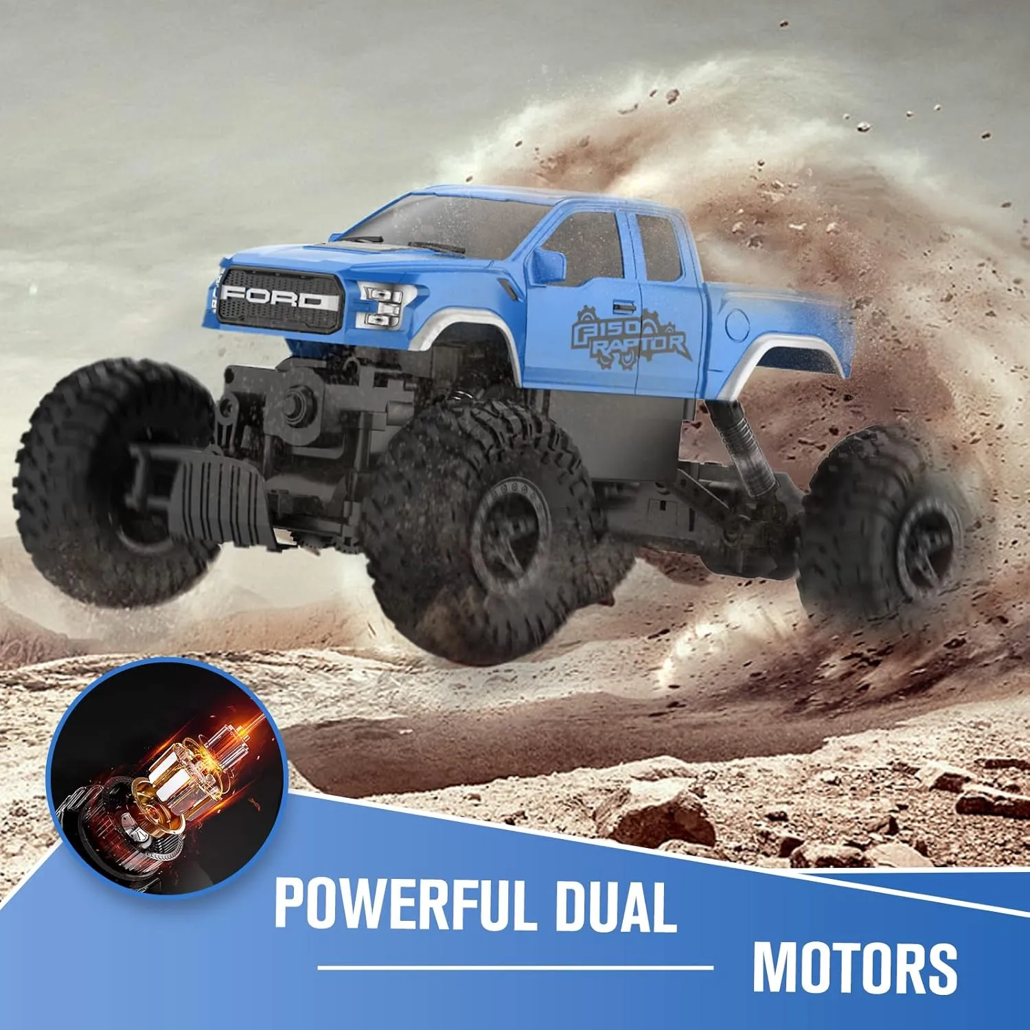 DOUBLE E Ford Raptor F150 RC Car 4WD Monster Trucks for Boys,11 Inches Off Road Crawler Vehicle RC Truck Toy Gift for Boys Girls 6 7 8-12 Years-Blue