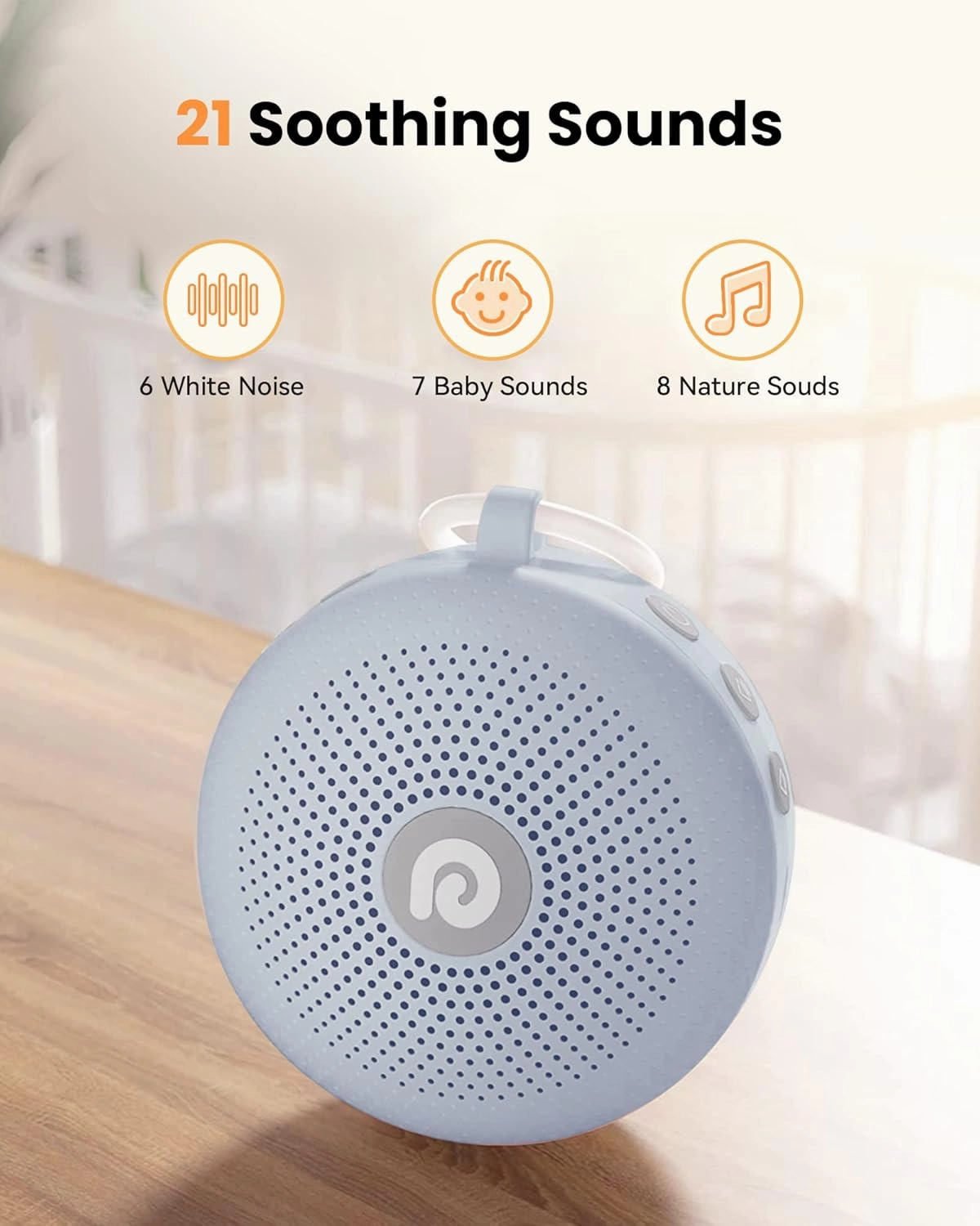 Dreamegg White Noise Machine - Portable Sound Machine for Baby Adult, Features Powerful Battery, 21 Soothing Sound, Noise Canceling for Office & Sleeping, Sound Therapy for Home, Travel(2Light Blue)