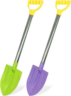 Dsmile 2 Pack Beach Shovels for Kids, 24.4 Inch Long Sand Shovels Gardening Tools Snow Shovel Sturdy Stainless Steel Handle ABS Plastic Spade for Digging Sand Shoveling Snow Fun Gift Set