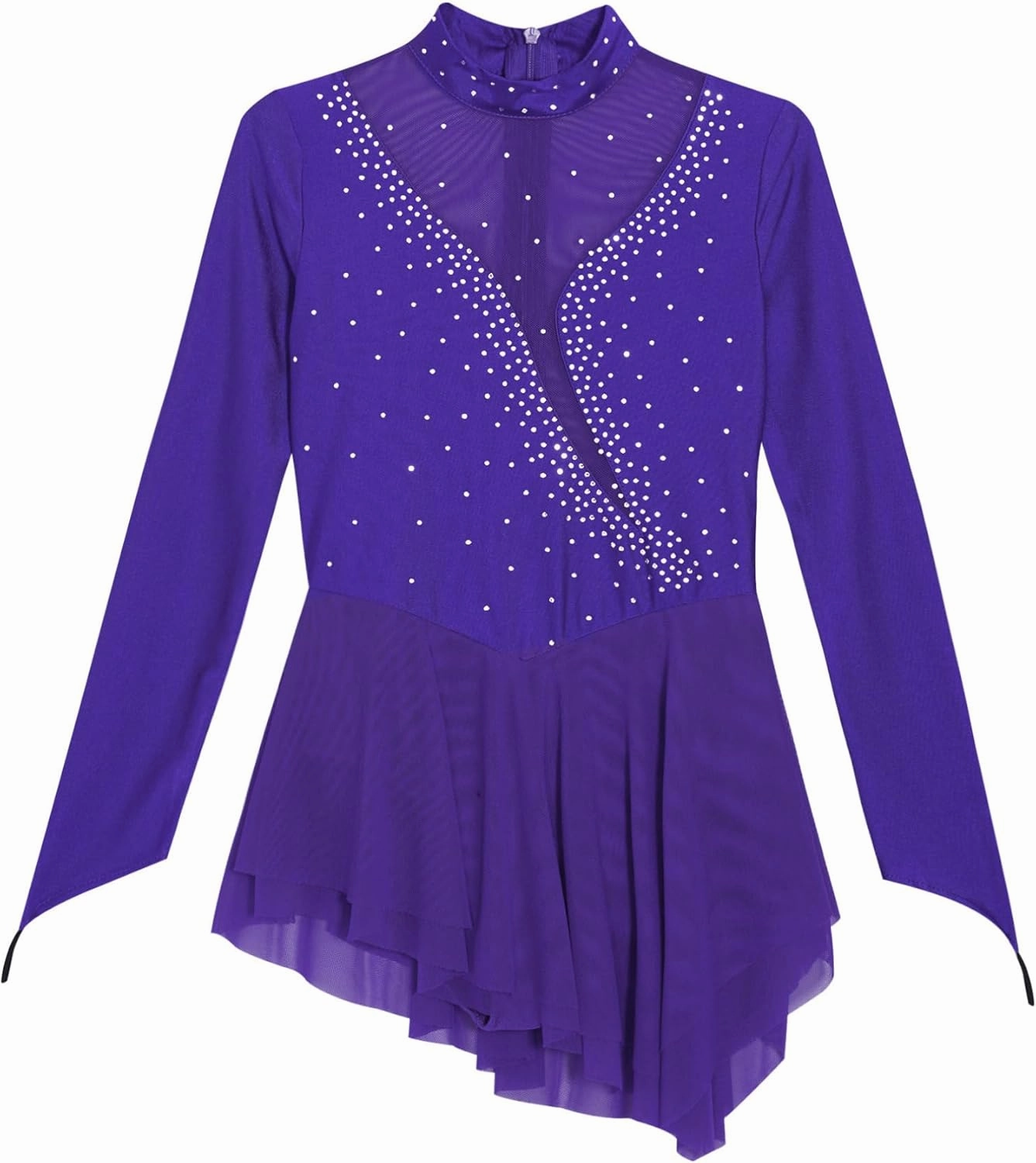easyforever Kids Girls Mesh Patchwork Roller Figure Ice Skating Dress Shiny Rhinestone Ballet Leotard Dress Dancewear