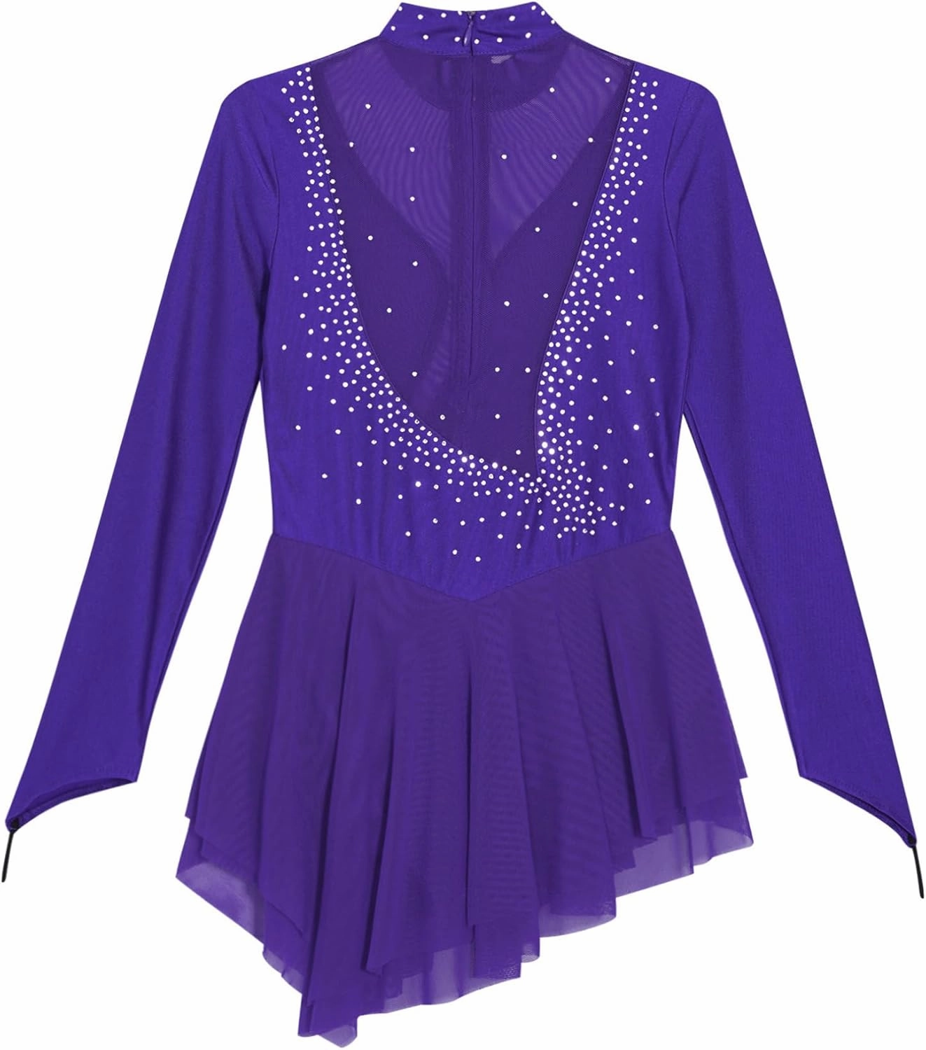 easyforever Kids Girls Mesh Patchwork Roller Figure Ice Skating Dress Shiny Rhinestone Ballet Leotard Dress Dancewear