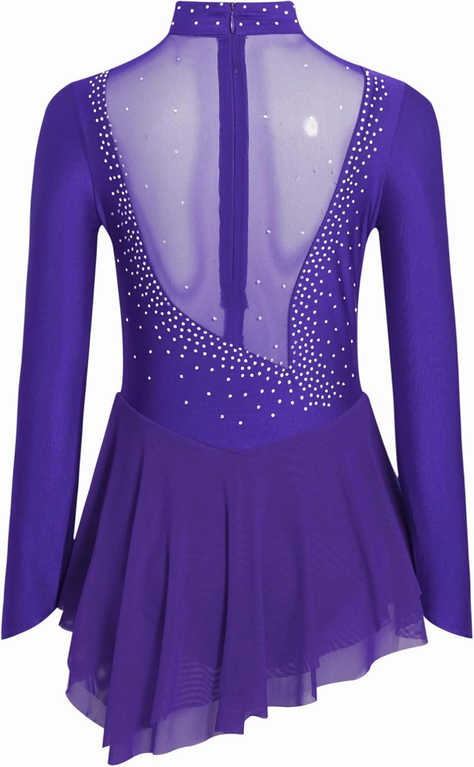 easyforever Kids Girls Mesh Patchwork Roller Figure Ice Skating Dress Shiny Rhinestone Ballet Leotard Dress Dancewear