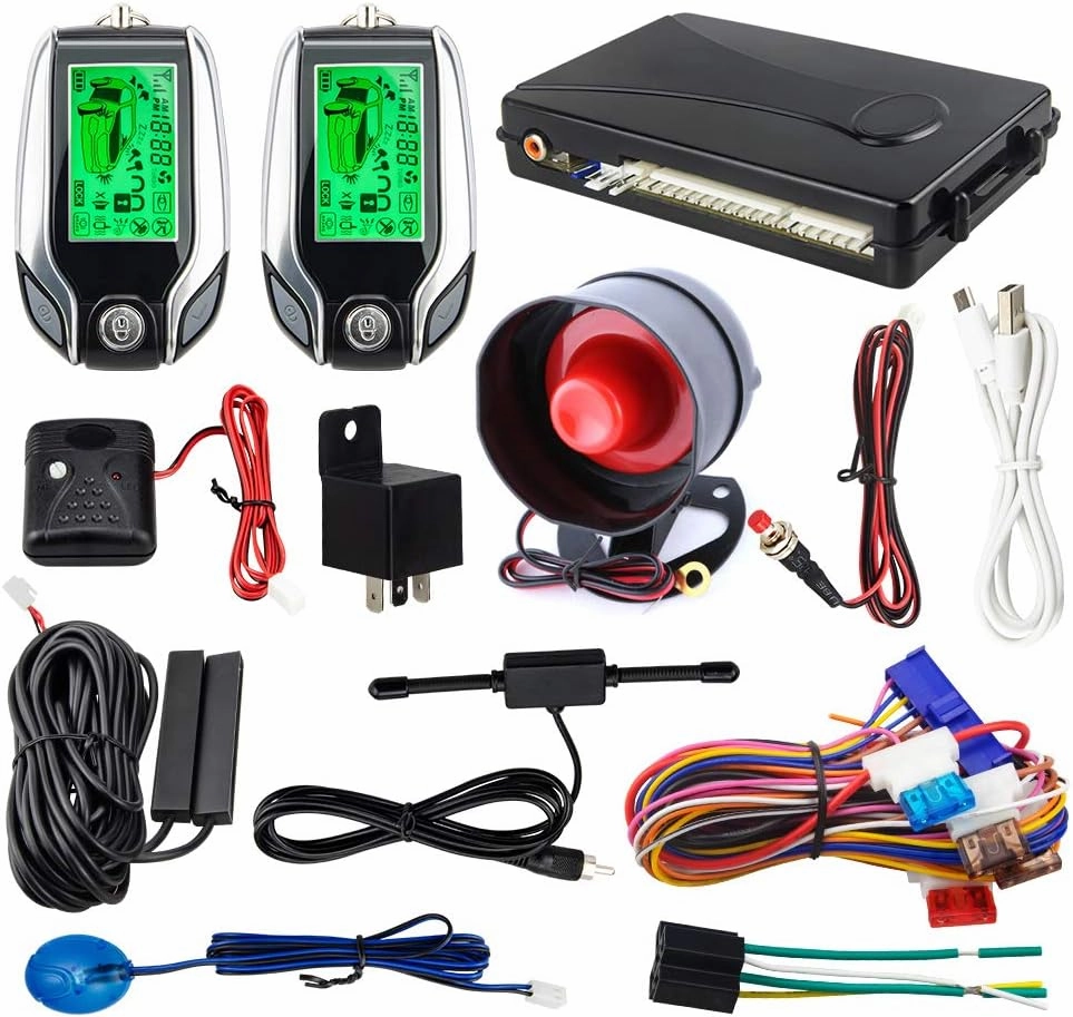 EASYGUARD EC204 2 Way car Alarm System with PKE Passive keyless Entry, Rechargeable LCD Pager Display & Remote Trunk Release, Shock Warning DC12V