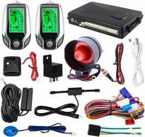 EASYGUARD EC204 2 Way car Alarm System with PKE Passive keyless Entry, Rechargeable LCD Pager Display & Remote Trunk Release, Shock Warning DC12V