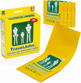 Economical Urine/Vomit Bag for All Genders & Ages (5 Pack) Designed for Emergencies, Travel, Camping, Long Car Rides and More - 28oz/800ml Capacity (TJ1P)