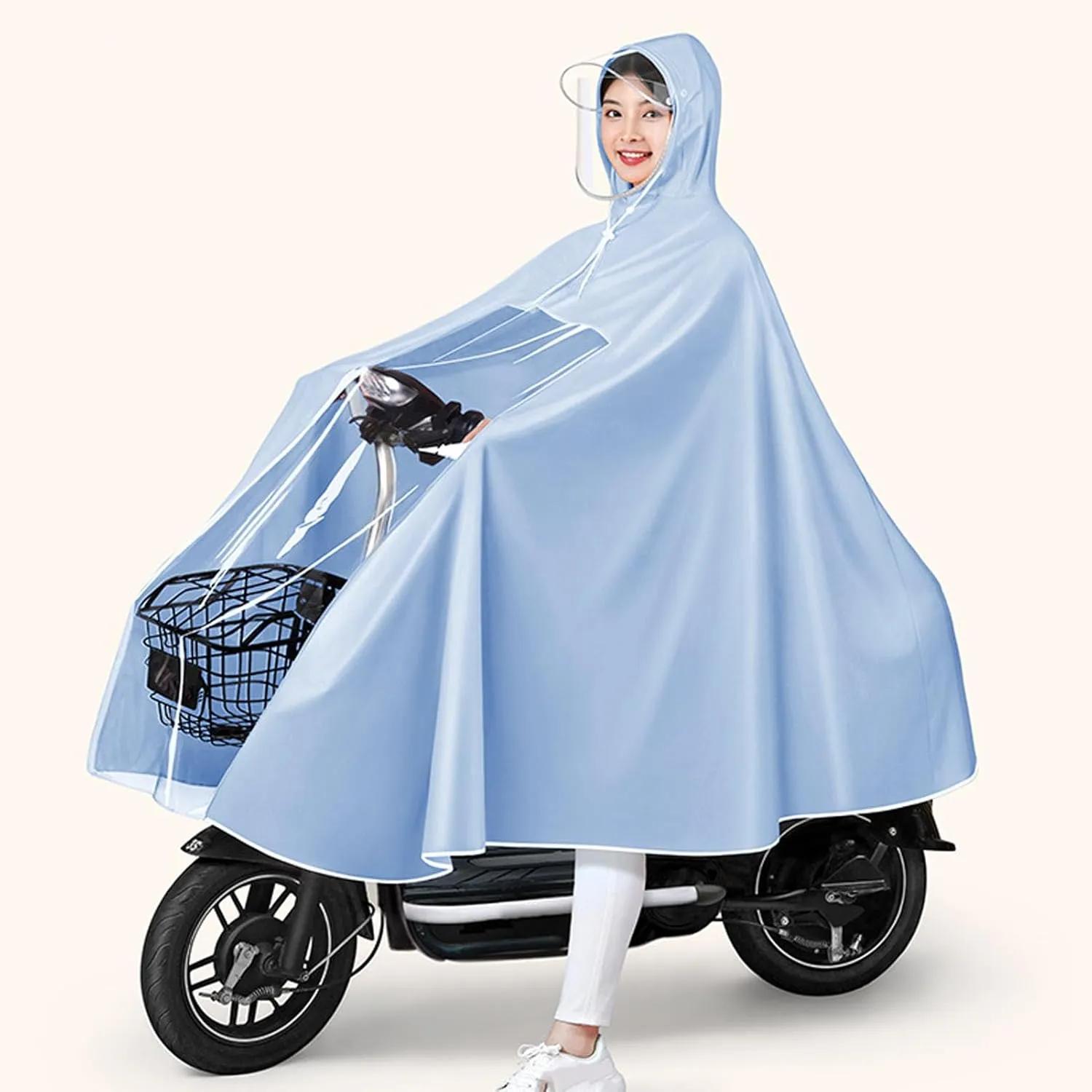 Electric Battery Bike Rain Poncho, Long Full Body Waterproof PVC Raincoat, Reusable, for Cyclists