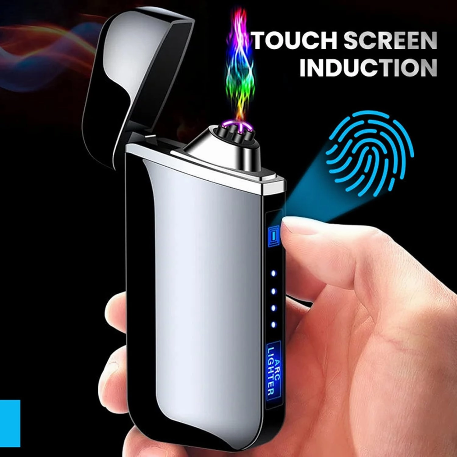 Electric Lighter with Plasma Arc Effect and Touch Sensing Lighting, Plasma Lighters Rechargeable, Windproof USB Electric Lighter Unique Birthday Gifts for Men Dad Husband (Business Black)