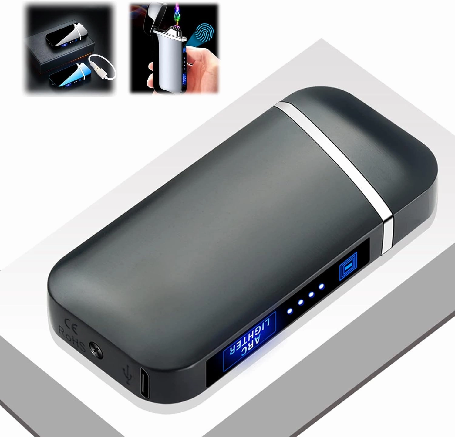 Electric Lighter with Plasma Arc Effect and Touch Sensing Lighting, Plasma Lighters Rechargeable, Windproof USB Electric Lighter Unique Birthday Gifts for Men Dad Husband (Business Black)