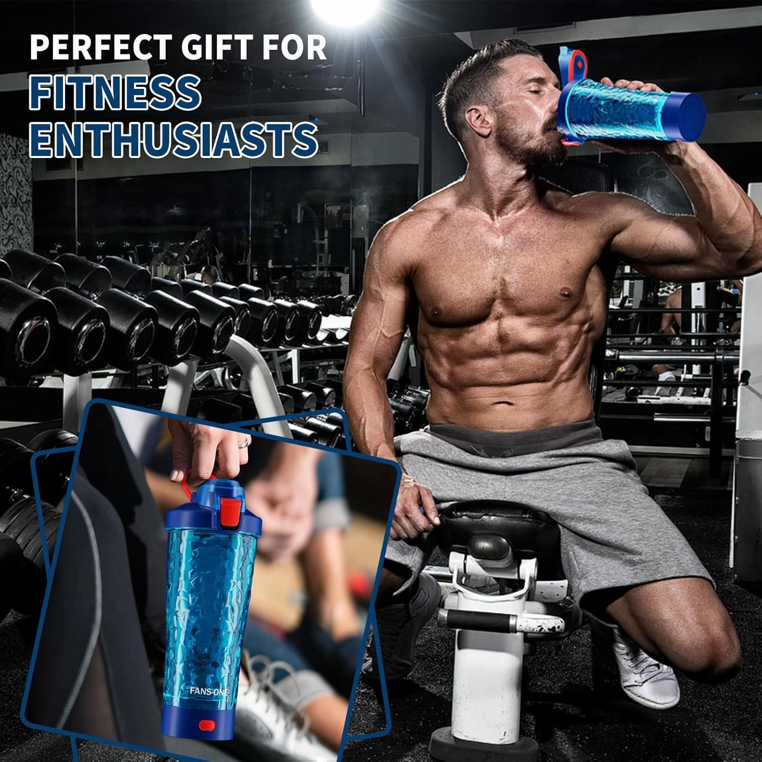 Electric Protein Shaker Bottle, 24oz Lockable Electric Blender Cup, Tritan USB Rechargeable Protein Shake Mixer, Blender Shaker Cups for Protein Shakes, Blue