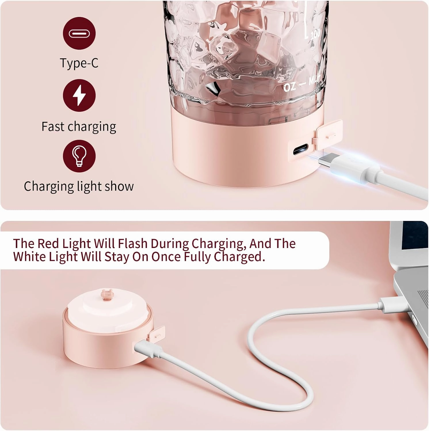 Electric Protein Shaker Bottle, 24oz Lockable Electric Blender Cup, Tritan USB Rechargeable Protein Shake Mixer, Blender Shaker Cups for Protein Shakes, Pink