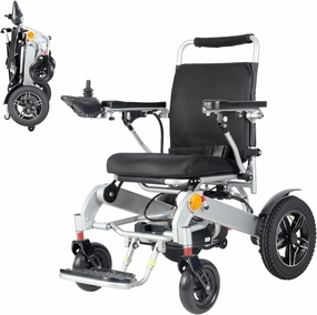 Electric Wheelchair for Adults, Lightweight & Foldable, Motorized Wheelchairs for Seniors, FSA/HSA Eligible, Up to 300 lbs Capacity Power, USA Based Surpport, Dual 250W Motors - Silver