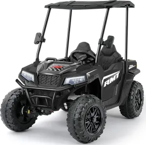 ELEMARA XL 12V Kids Electric Ride-On Truc, 2 Seater UTV with Dump Bed & Shovel, Sunshade & Shock Absorbers, 10AH Battery Ride on Toy, 3-Speed Off-Road Vehicle, LED Lights, Bluetooth Music, Black