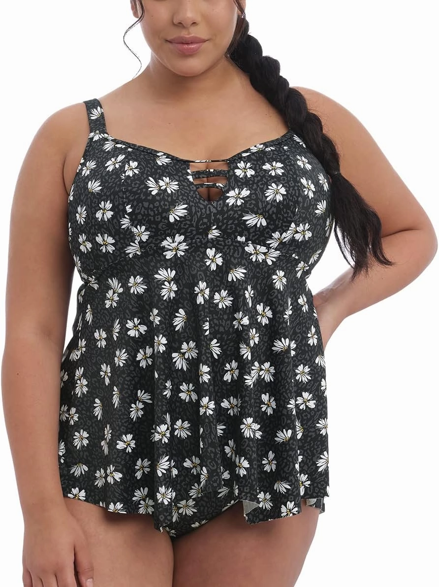 Elomi Plain Sailing Handkerchief Hem Molded Tankini (ES7271),18,Black Daisy