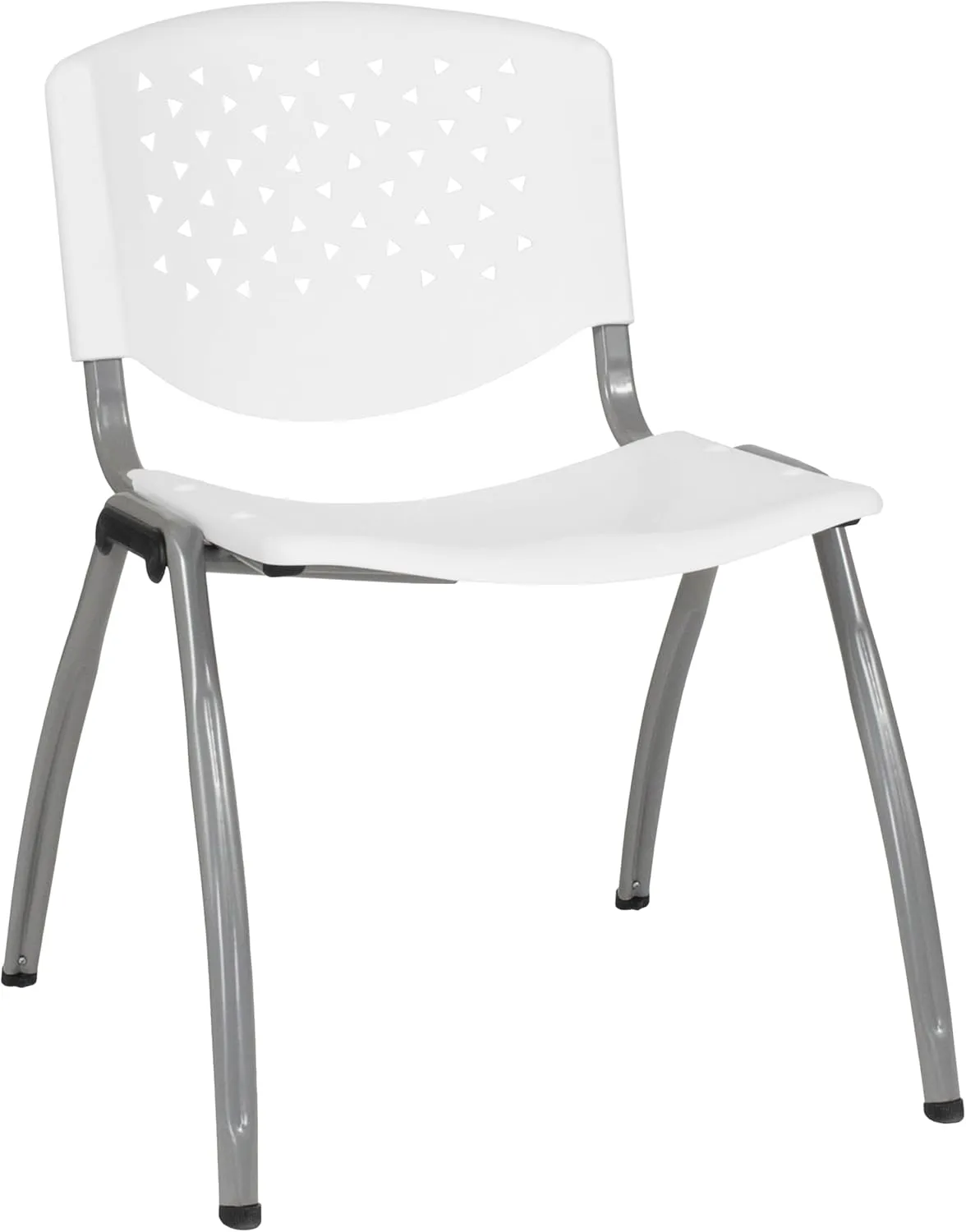 EMMA   OLIVER Home and Office White Plastic Stack Chair with Perforated Back - Guest Chair