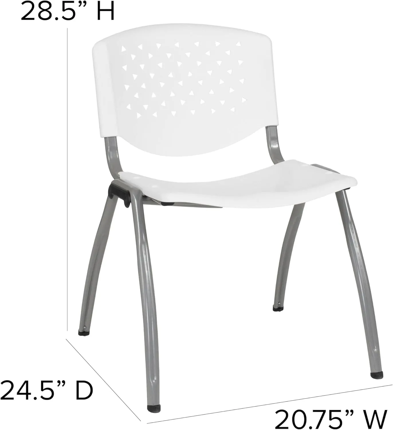 EMMA   OLIVER Home and Office White Plastic Stack Chair with Perforated Back - Guest Chair