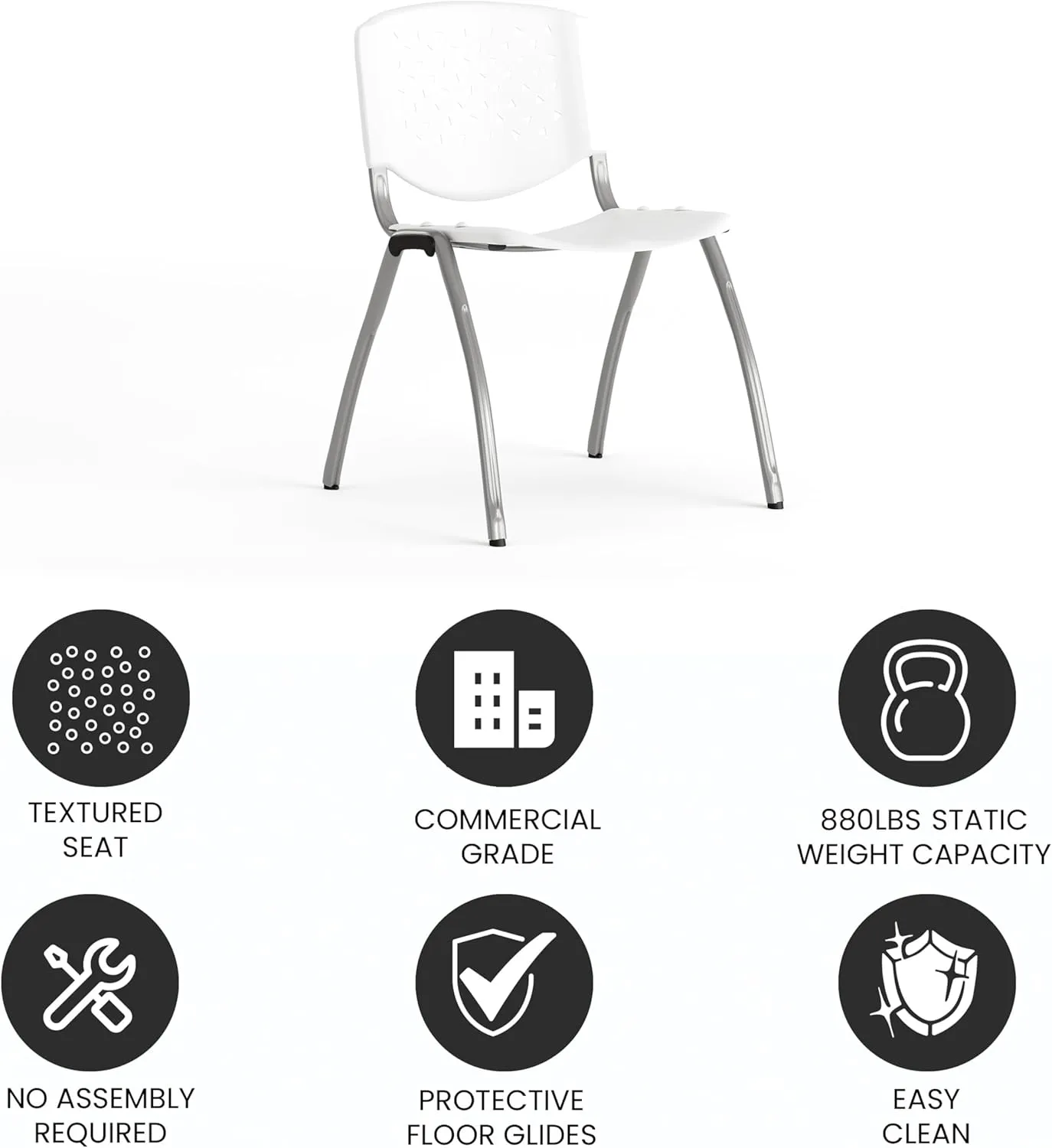 EMMA   OLIVER Home and Office White Plastic Stack Chair with Perforated Back - Guest Chair