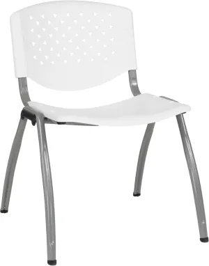 EMMA   OLIVER Home and Office White Plastic Stack Chair with Perforated Back - Guest Chair