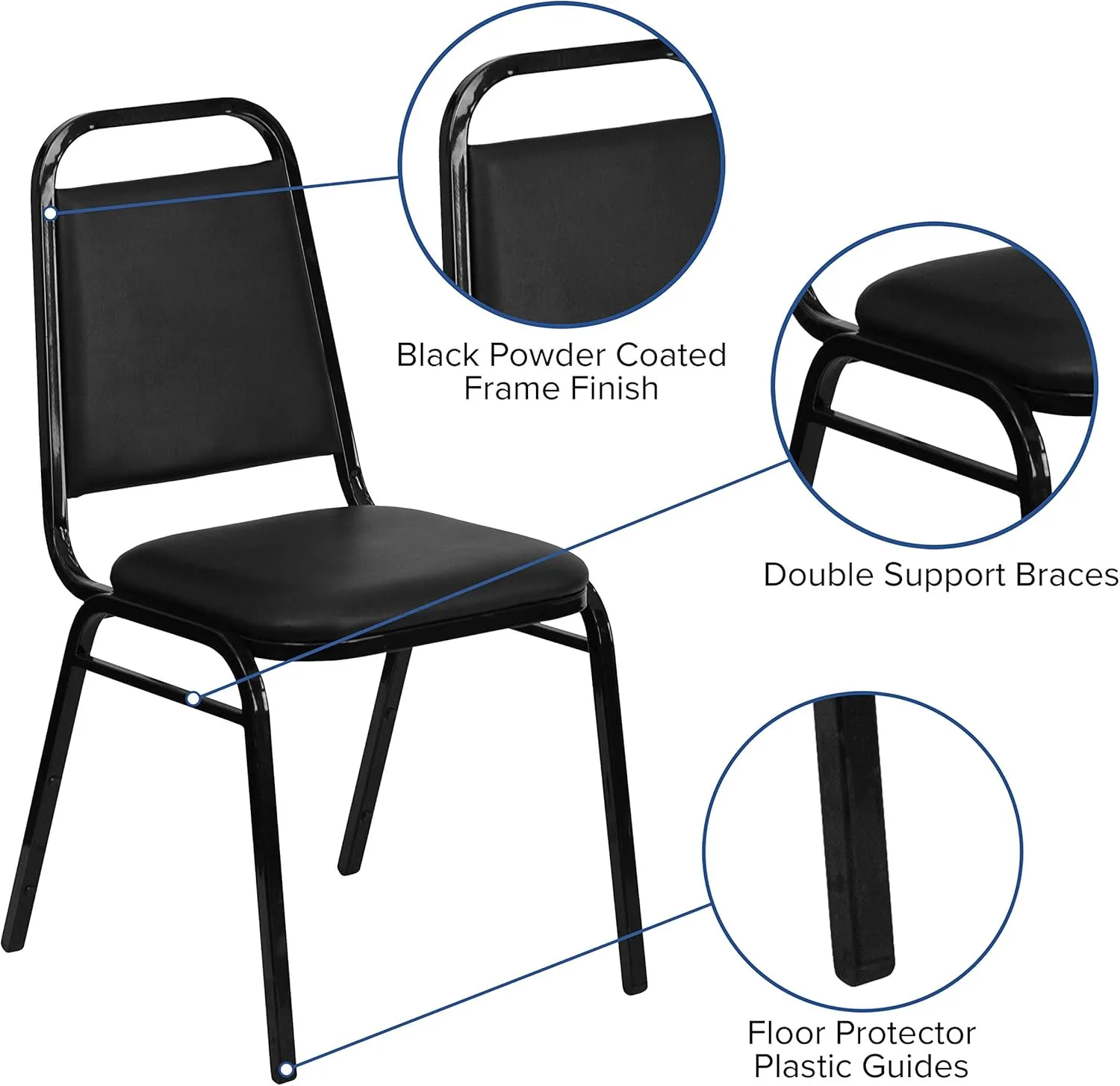 EMMA   OLIVER Trapezoidal Back Banquet Chair, Black Vinyl/Black Frame