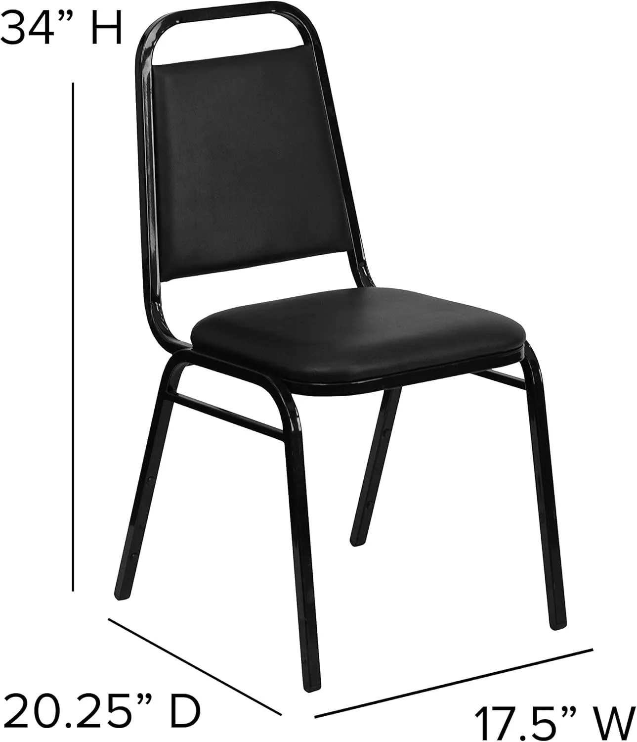 EMMA   OLIVER Trapezoidal Back Banquet Chair, Black Vinyl/Black Frame