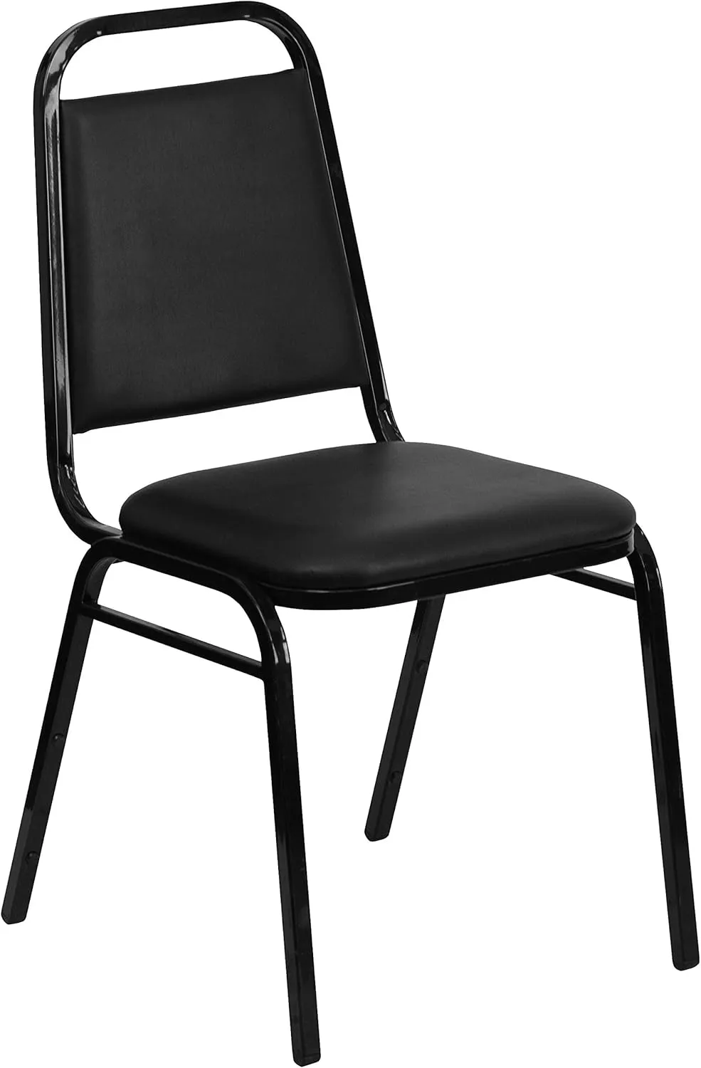 EMMA   OLIVER Trapezoidal Back Banquet Chair, Black Vinyl/Black Frame