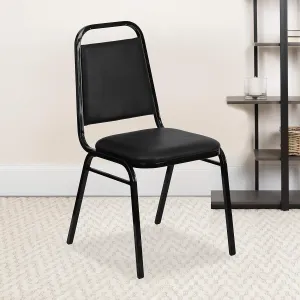 EMMA   OLIVER Trapezoidal Back Banquet Chair, Black Vinyl/Black Frame