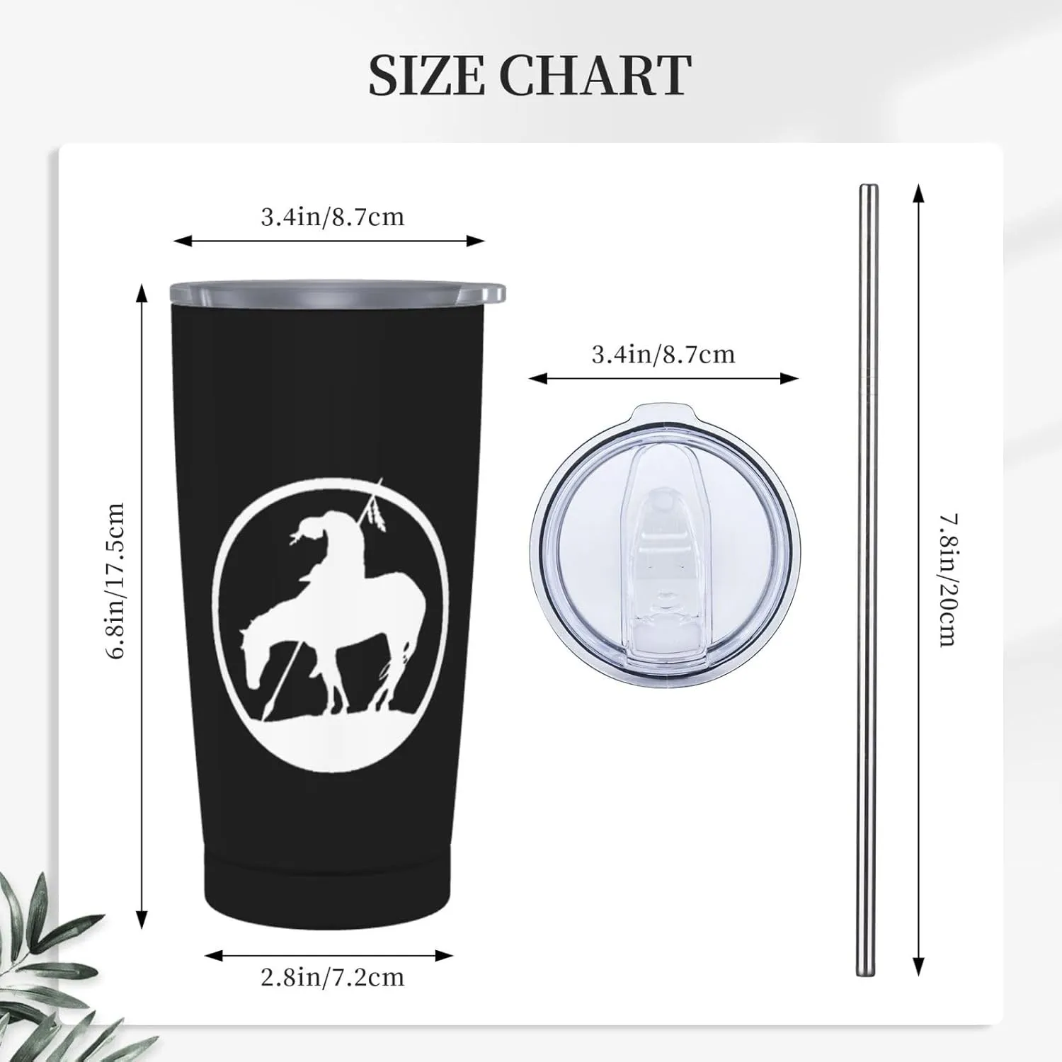 End Trail Native American Indian Warrior Cup 20oz Stainless Steel Straw Cover Cup, Car Cup, Coffee Cup, Cup With Cover Suitable For Cars And Offices Black