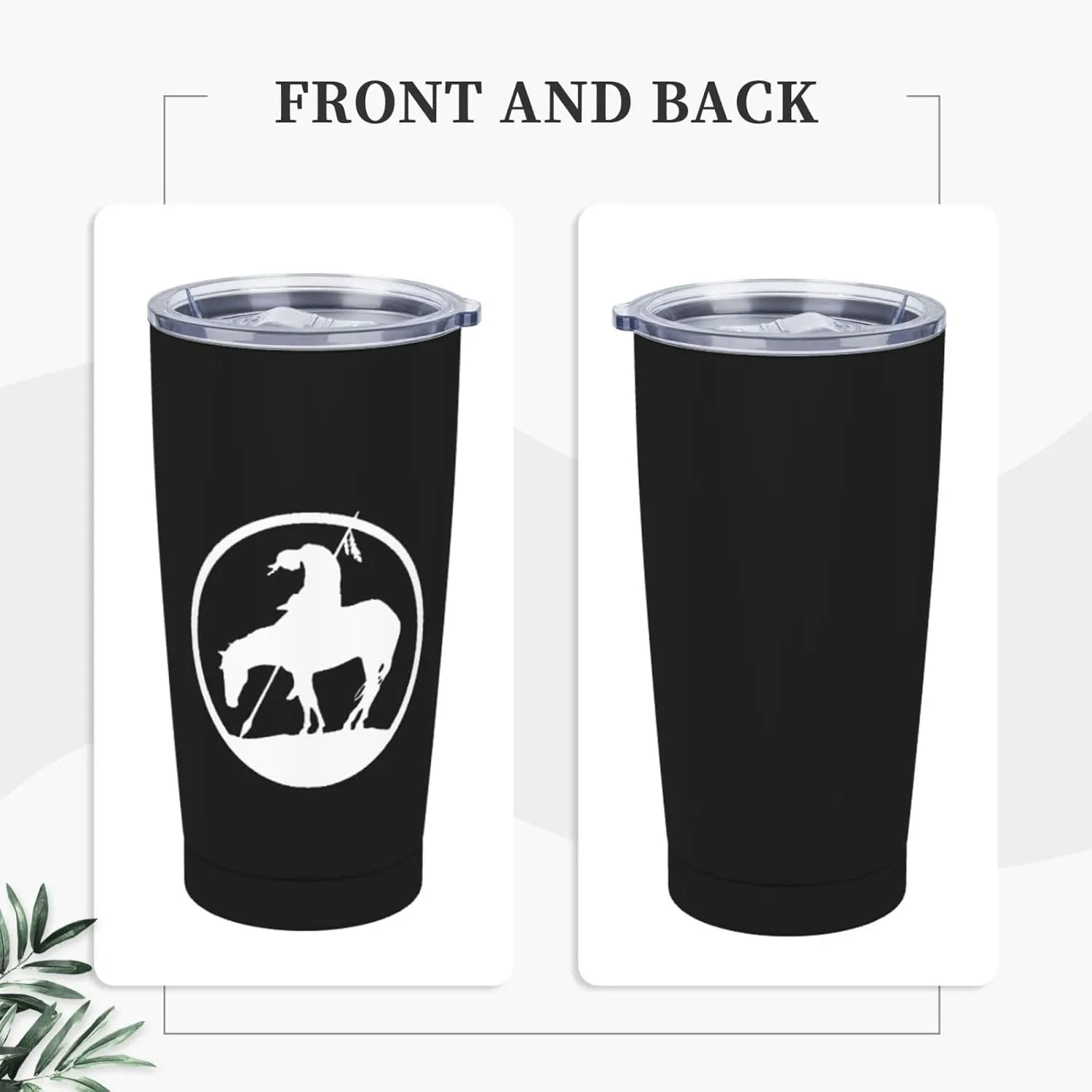 End Trail Native American Indian Warrior Cup 20oz Stainless Steel Straw Cover Cup, Car Cup, Coffee Cup, Cup With Cover Suitable For Cars And Offices Black