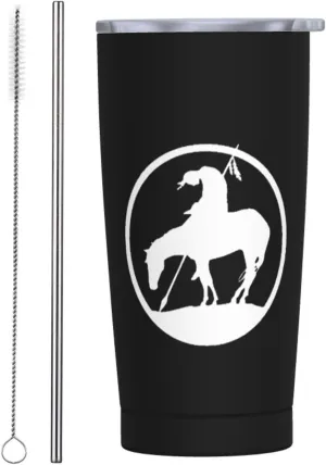 End Trail Native American Indian Warrior Cup 20oz Stainless Steel Straw Cover Cup, Car Cup, Coffee Cup, Cup With Cover Suitable For Cars And Offices Black