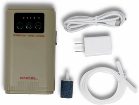 ENGEL Ultra Quiet Lithium-Ion USB Rechargeable Live Bait Aerator Pump & Bubbler with Universal Clip fits Most Bait Buckets (Tan)