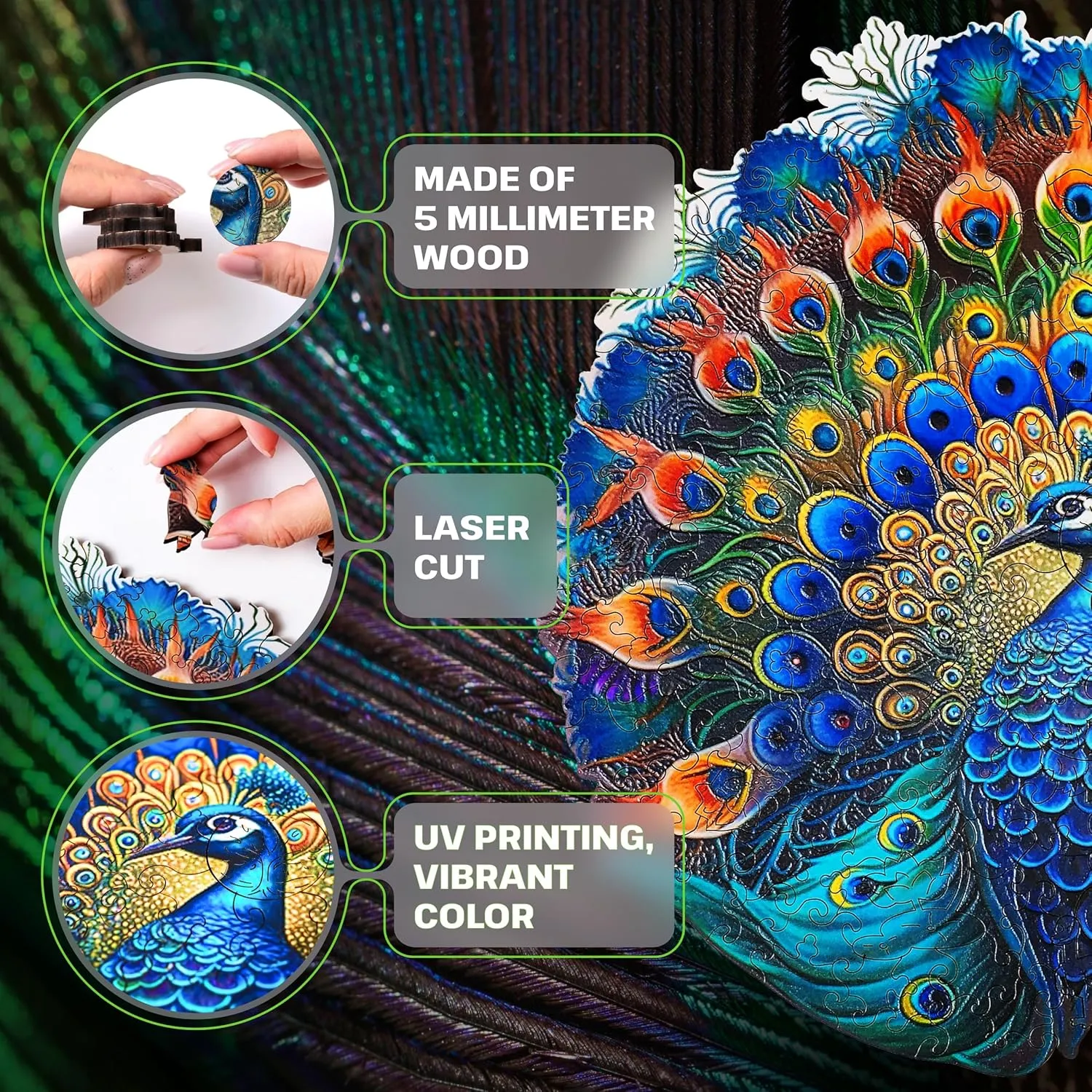 ESC WELT Wooden Peacock Puzzles 300 Pieces Captivating Mind Game for Teens and Adults Educational Toy Fun Eco Friendly Challenge Game Wooden Puzzle