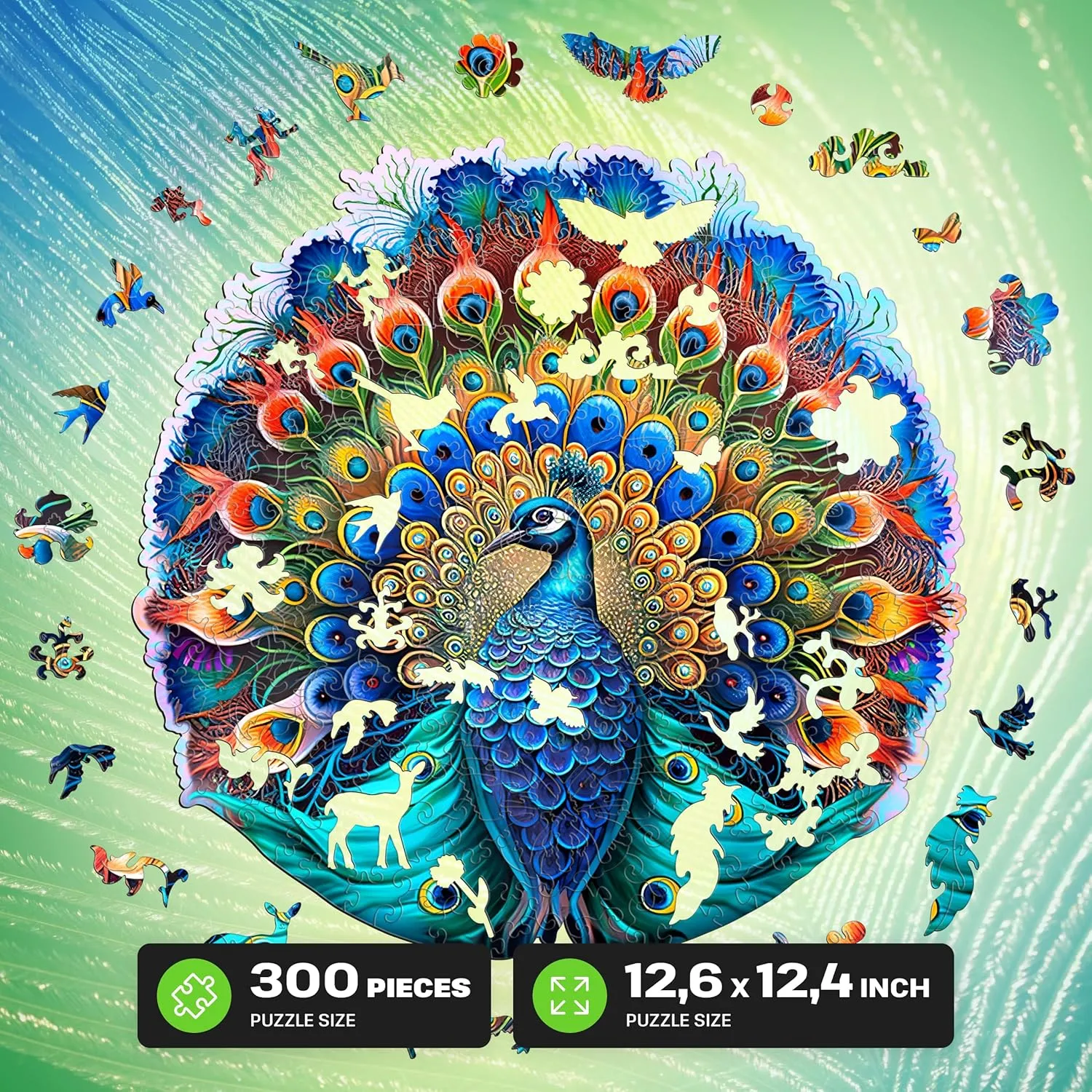 ESC WELT Wooden Peacock Puzzles 300 Pieces Captivating Mind Game for Teens and Adults Educational Toy Fun Eco Friendly Challenge Game Wooden Puzzle