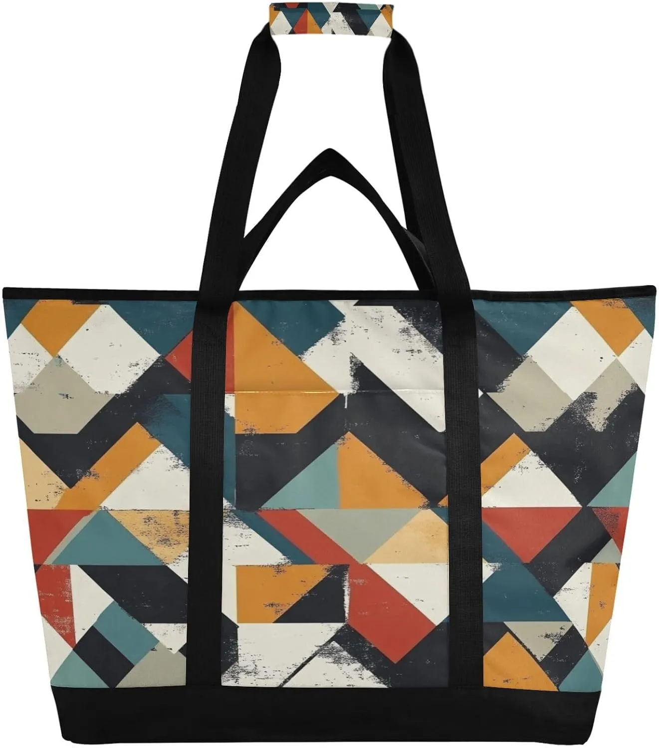 Ethnic Print Reusable Insulated Lunchbox Cooler Bag, Leakproof Kitchen Grocery Bag Collapsible Portable Cooler Tote Bag for Picnic, Camping, Office, Travel