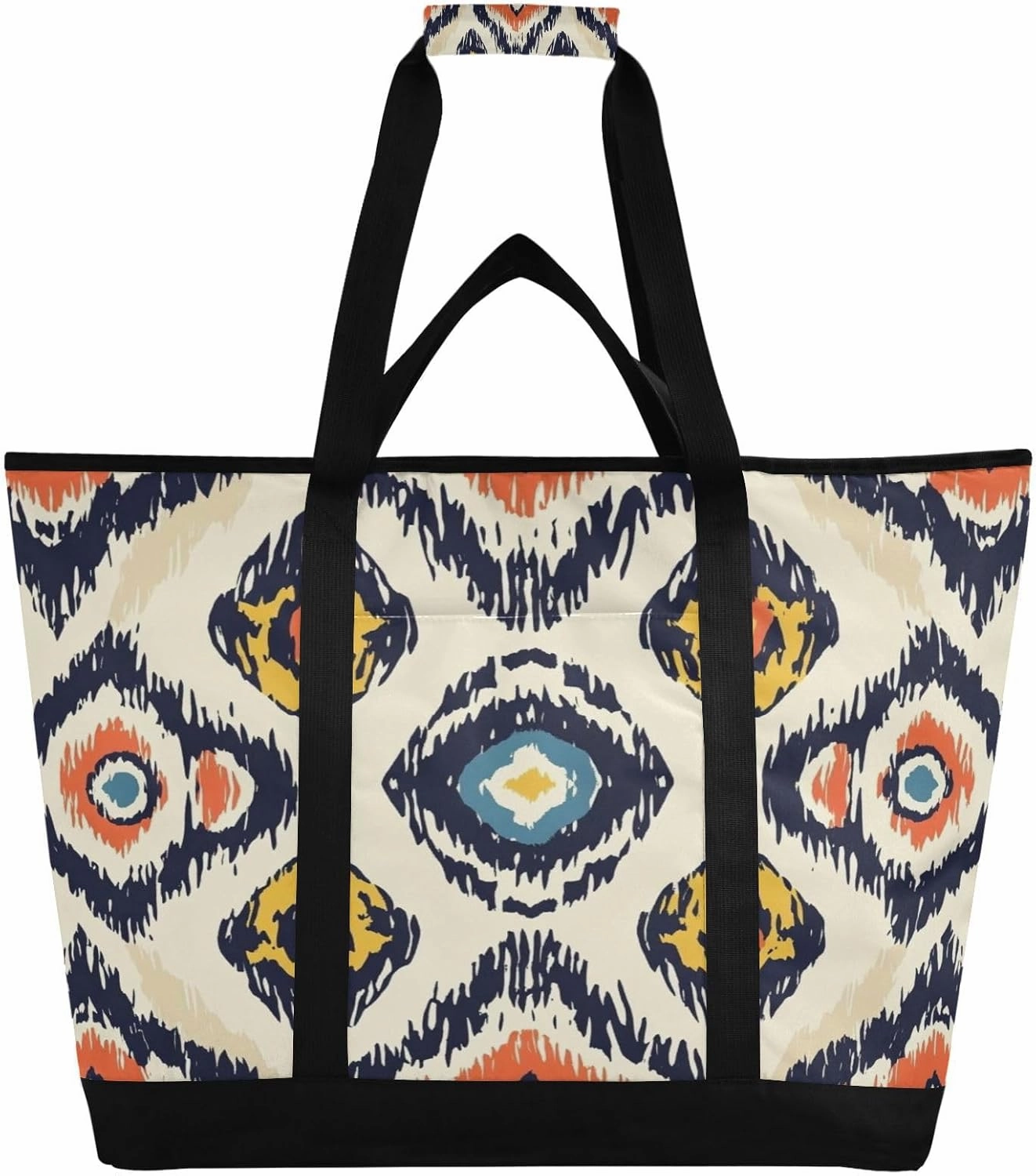 Ethnic Prints Reusable Insulated Lunchbox Cooler Bag, Leakproof Kitchen Grocery Bag Collapsible Portable Cooler Tote Bag for Picnic, Camping, Office, Travel