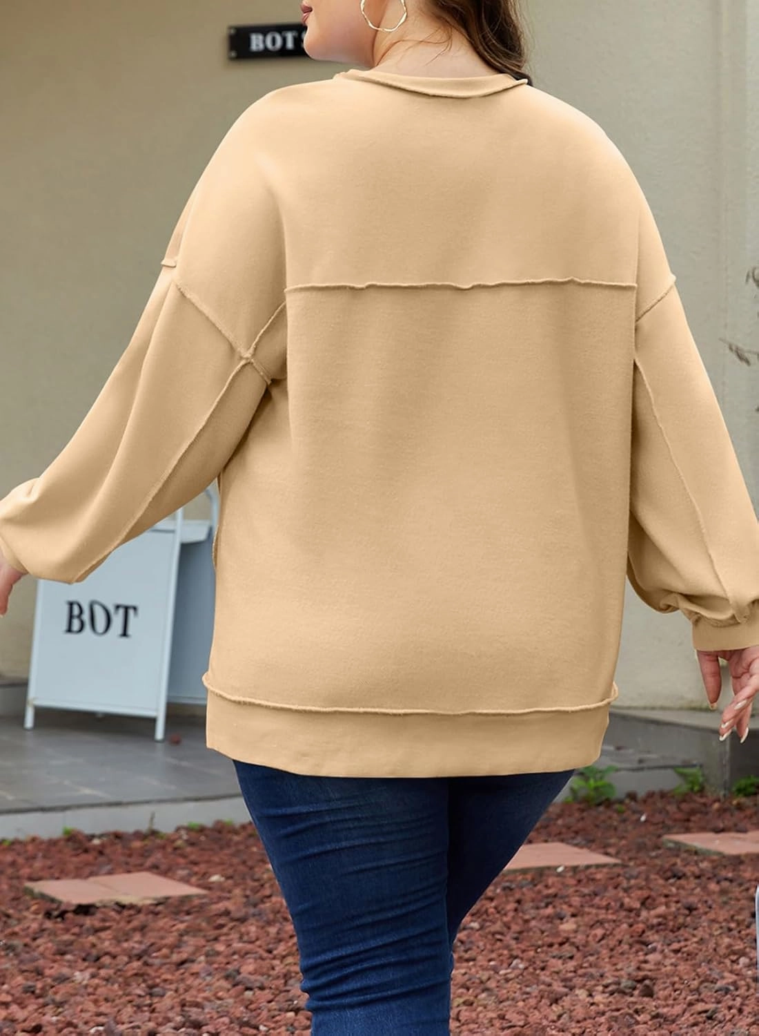 Eytino Women's Plus Size Sweatshirts Button Henley Neck Casual Long Sleeve Oversized Pullover Tops Shirts(1X-5X)