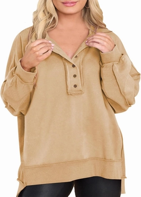 Eytino Women's Plus Size Sweatshirts Button Henley Neck Casual Long Sleeve Oversized Pullover Tops Shirts(1X-5X)
